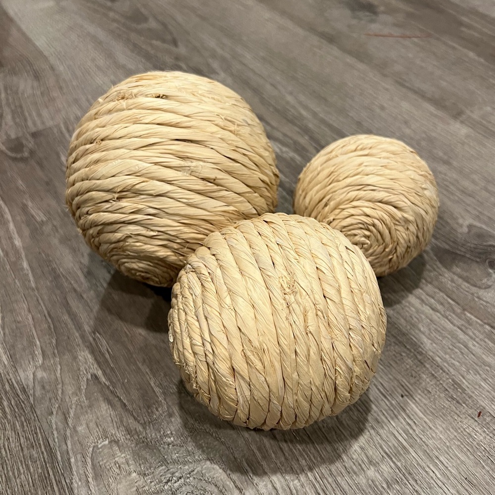 Lot of 3 Rattan cord wrapped decorative balls